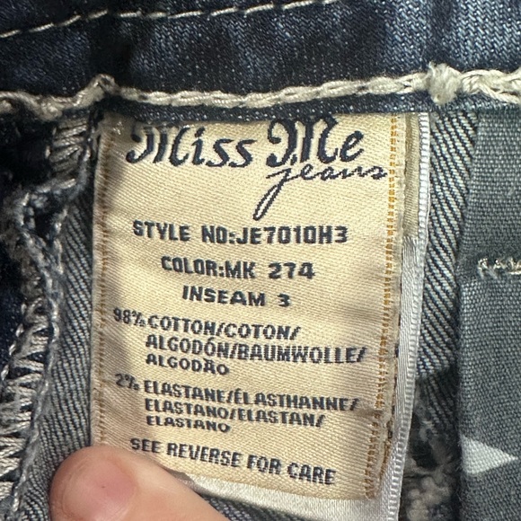 Miss Me Navy Distressed Jean Shorts with Star and Stripe Accents - Picture 2 of 4